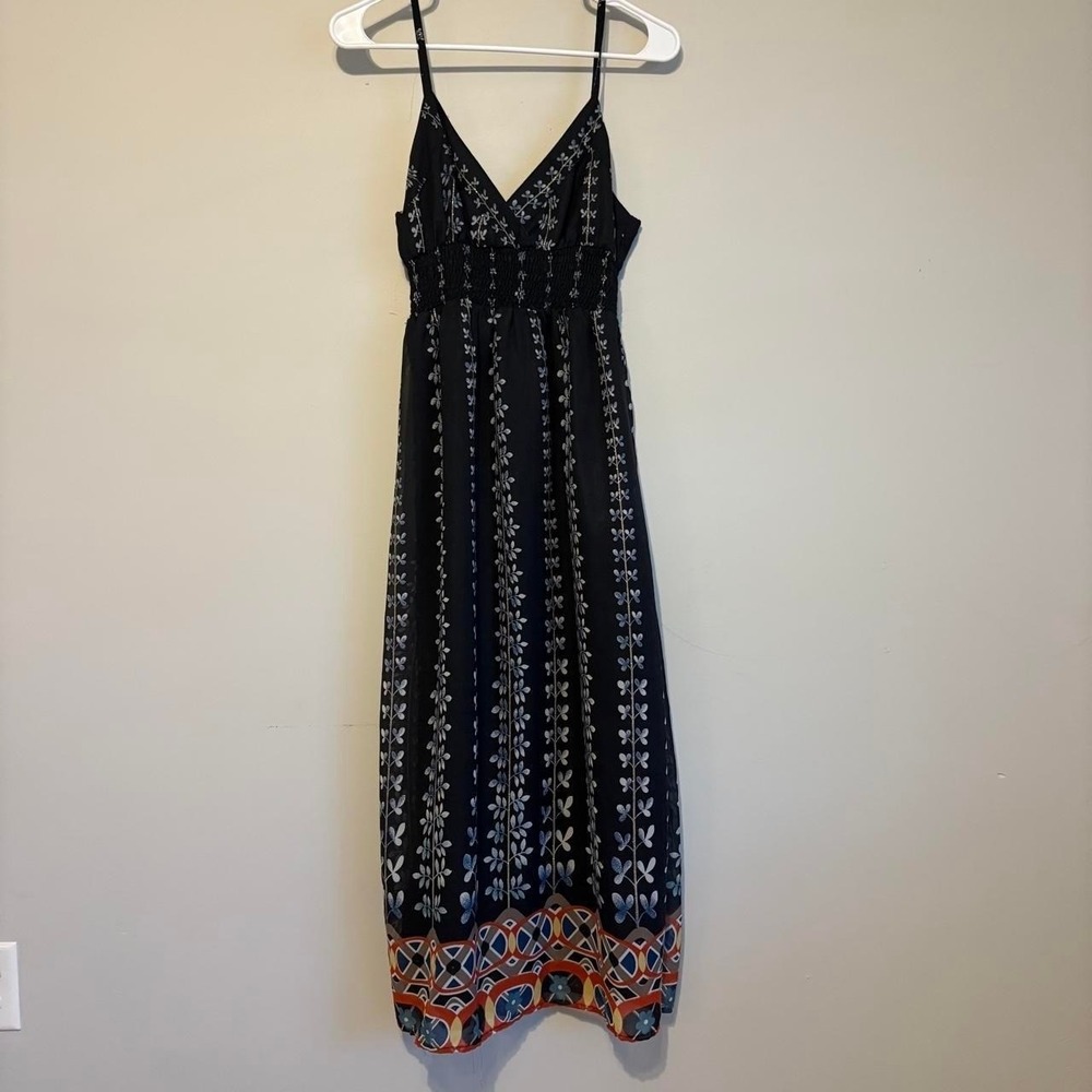 Black Floral Maxi Dress with Border Print